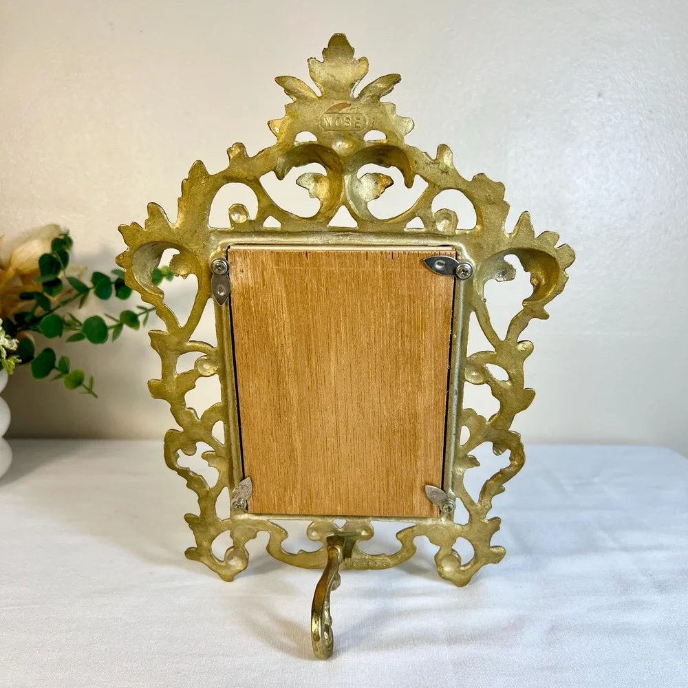 Vintage Rococo Style Heavy Gold Ornate Iron Picture Frame with Glass | 4x6 Photo